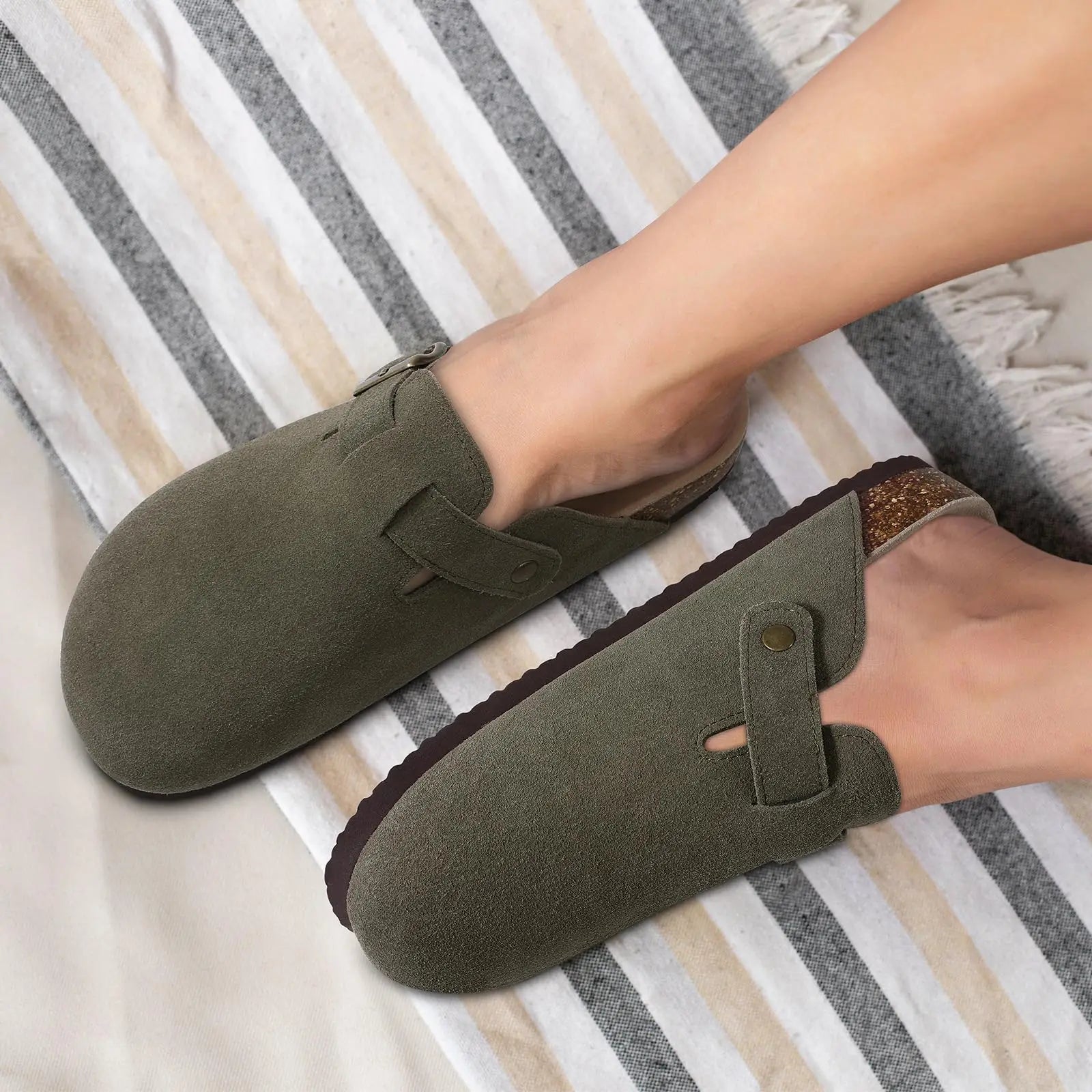 Cow Suede Cork Slippers For Men