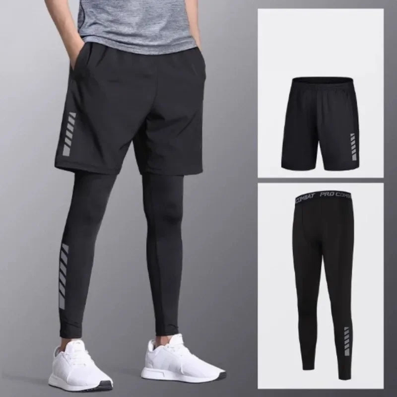 Men's sports leggins, dry yoga running shorts, fitness suit