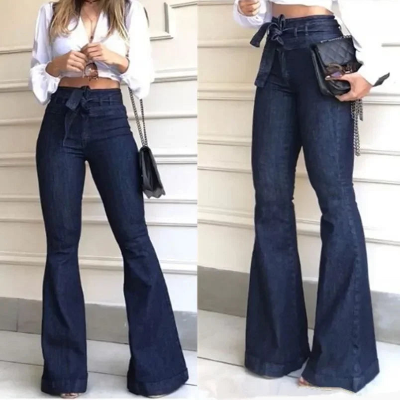 Mom Jeans Women Flare Pants Zipper Fly Flat Pockets Streetwear Denimn. High Waisted Jeans