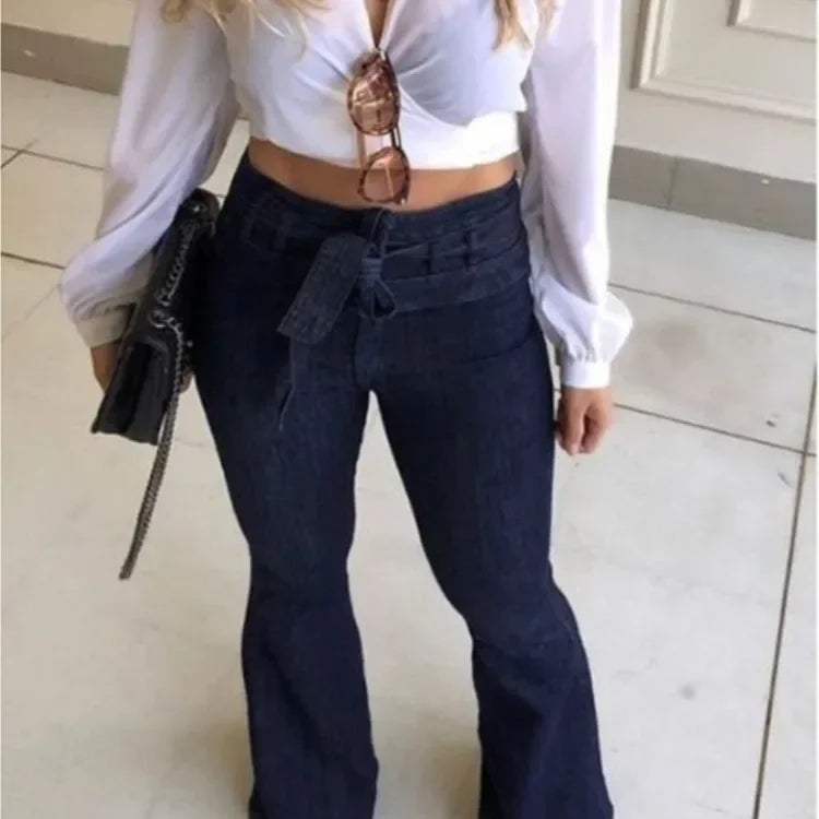 Mom Jeans Women Flare Pants Zipper Fly Flat Pockets Streetwear Denimn. High Waisted Jeans