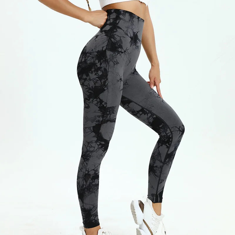 Tie-dye leggings, featuring a high-waisted fit. Stretchy, breathable fabric.