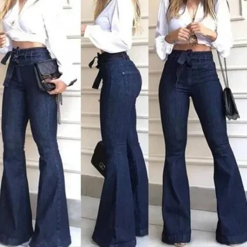 Mom Jeans Women Flare Pants Zipper Fly Flat Pockets Streetwear Denimn. High Waisted Jeans