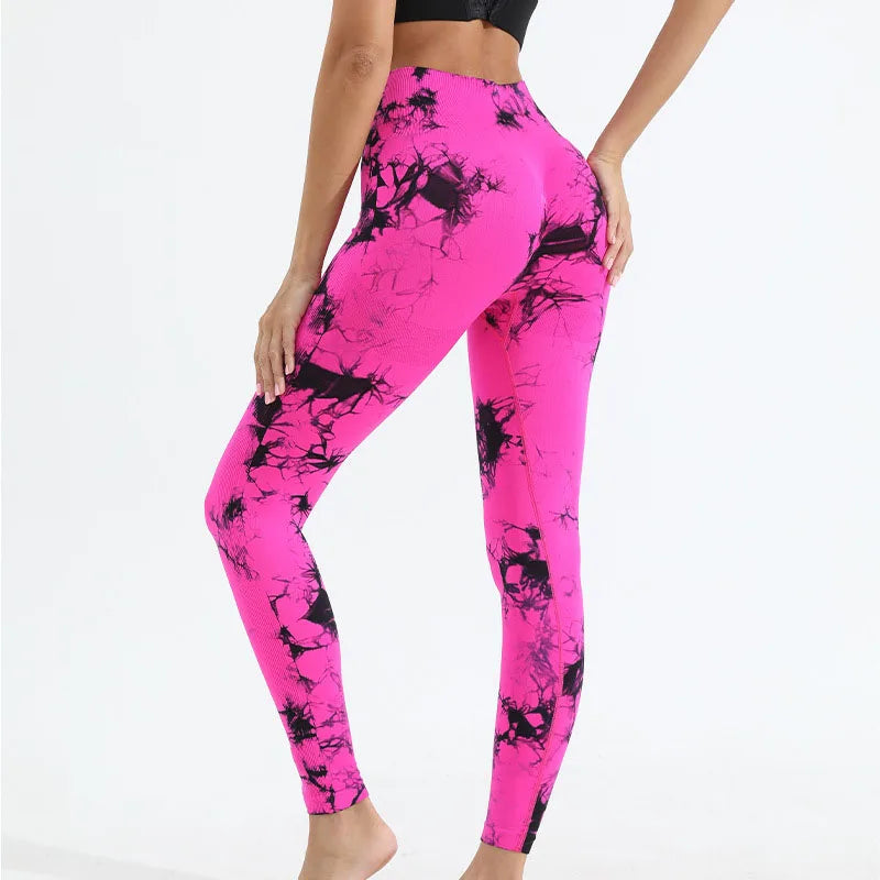 Tie-dye leggings, featuring a high-waisted fit. Stretchy, breathable fabric.