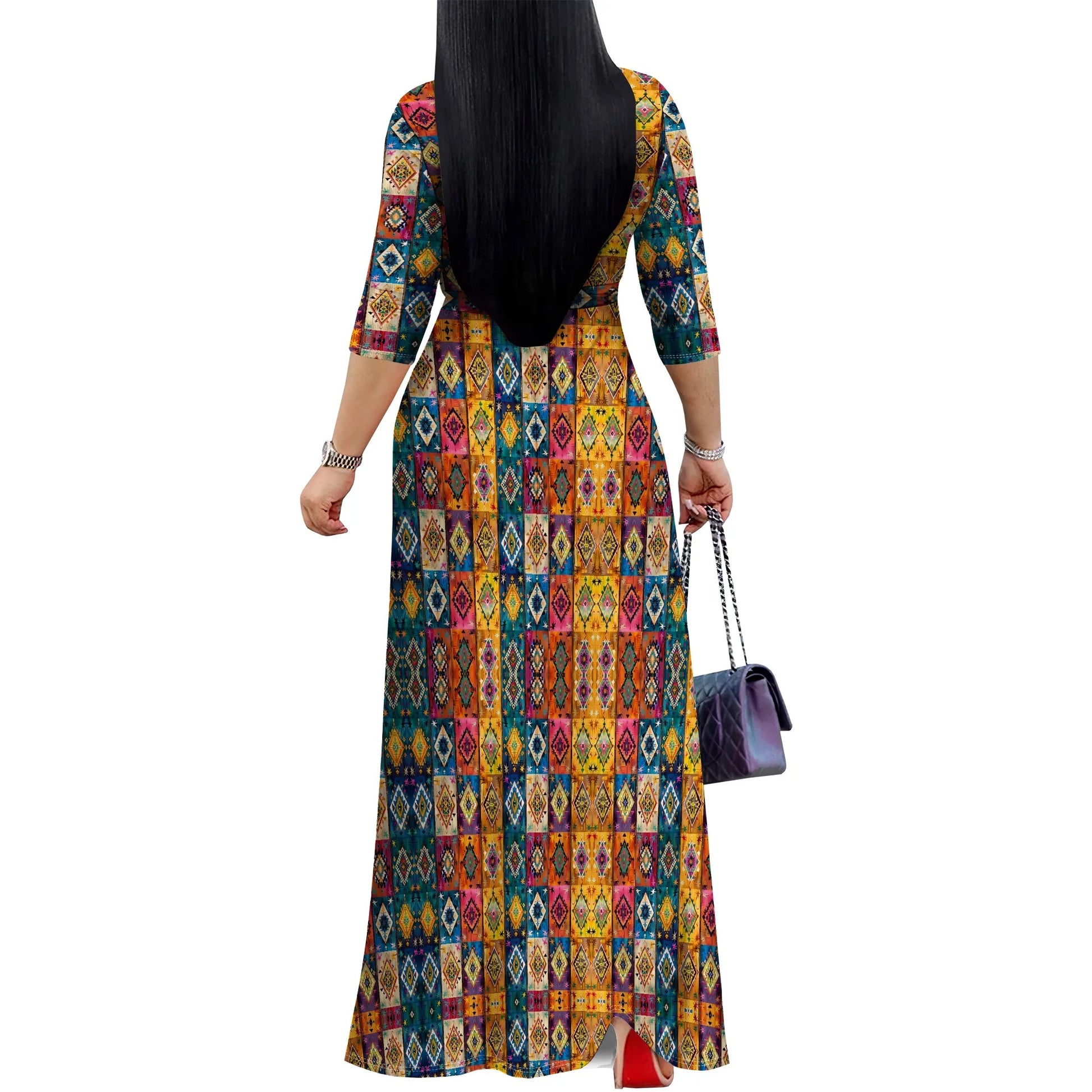 Boho Dresses for Women V Neck Maxi Dress Flowy with Belt