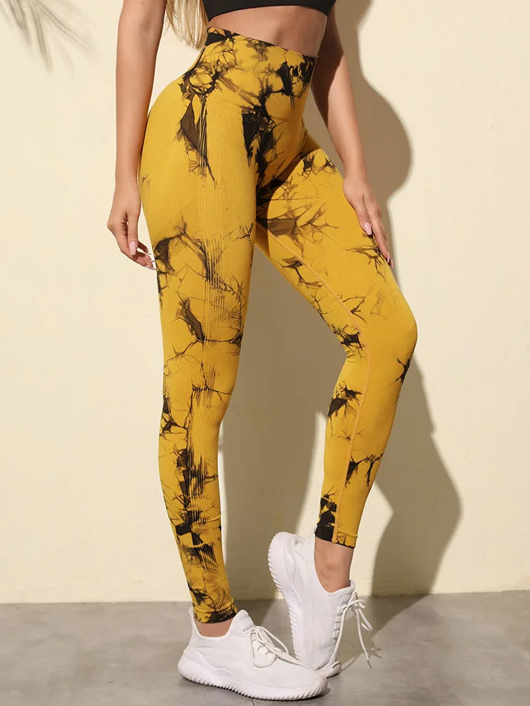 Tie-dye leggings, featuring a high-waisted fit. Stretchy, breathable fabric.