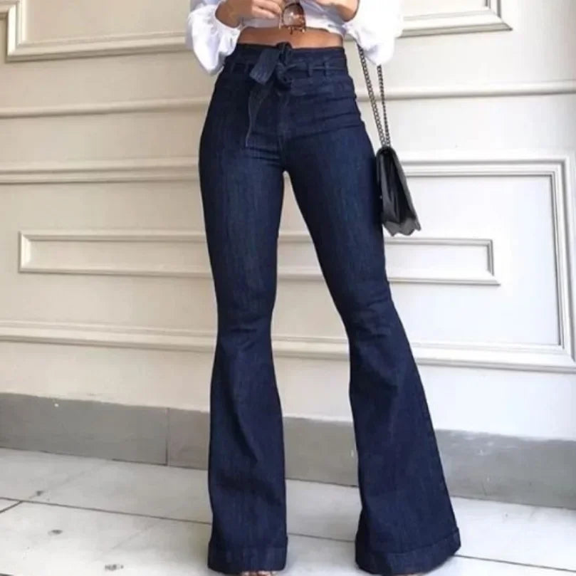 Mom Jeans Women Flare Pants Zipper Fly Flat Pockets Streetwear Denimn. High Waisted Jeans