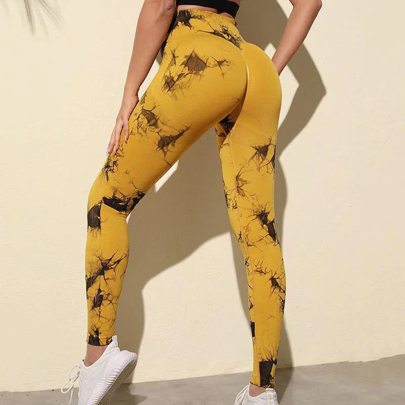 Tie-dye leggings, featuring a high-waisted fit. Stretchy, breathable fabric.